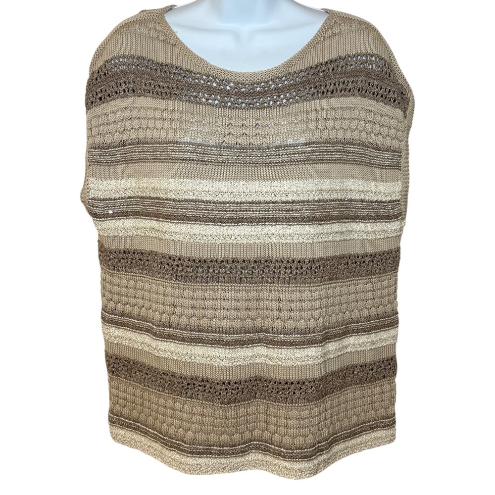Lafayette 148 New York Mixed Stitch Sweater Womens Small Beige Brown Bateau Neck
